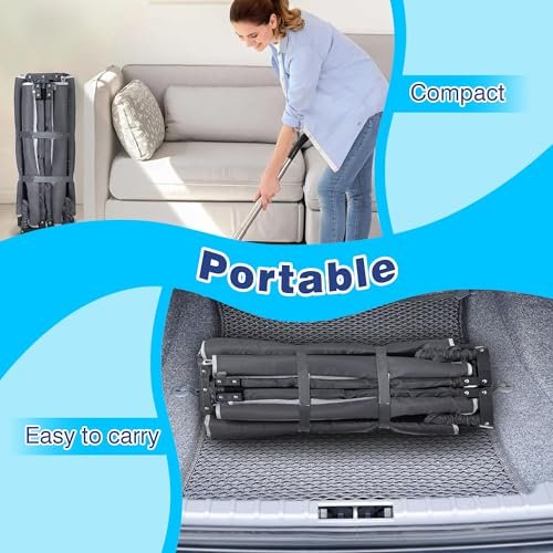 Foldable Baby Playpen with Mat, Foldable Playpen for Babies and Toddlers, Folding Portable Kids Play Pen, Collapsible Play Yard with 2 Handles + Suitable Size Mat(Grey, 50x50 inches)