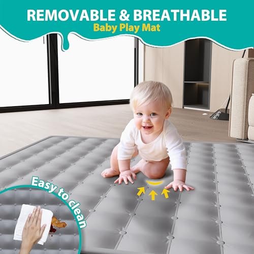Foldable Playpen for Babies and Toddlers, 50x50 Inches Portable Playpen, Kids Collapsible Play Pen with 2 Handlers, Indoor & Outdoor Baby Fence Play Area with Visible Mesh, Dark Gray