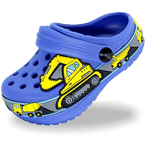 FolHaoth Toddlers Cute Cartoon Excavator Racecar Pattern Boys Girls Clogs Slip On Lightweight Breathable Kids Sandals Non Slip Indoor Outdoor Beach Pool Shower Slippers Shoes