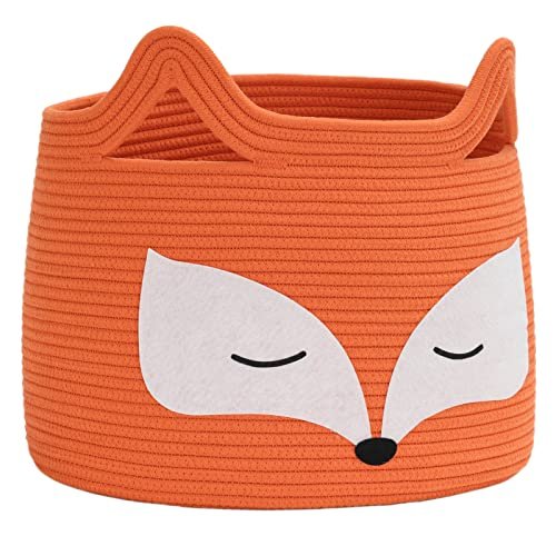 Fox Decor Basket, Nursery Basket for Baby Clothes, Toys, Laundry, Blanket, Cute Animal Storage Box, Large Woven Gift for Kids, Baby Showers-15.7"L x 11.8"H, Orange