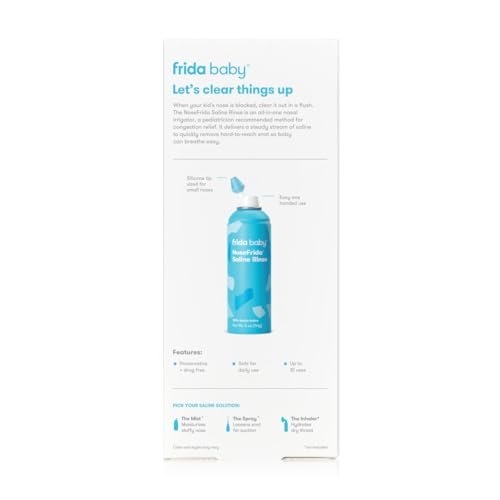 Frida Saline Rinse for Toddler, Kids, Ages 2+, Saline Rinse for Sinus, Instant Congestion Relief & Allergy Relief, Flush Out Allergens, Mucus, Pollen, Dust, Safe for Daily Use