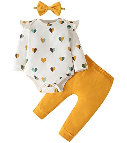 Fullfamous Baby Girl's 3pc Frill Long Sleeve Romper and Pant Set