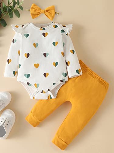 Fullfamous Baby Girl's 3pc Frill Long Sleeve Romper and Pant Set