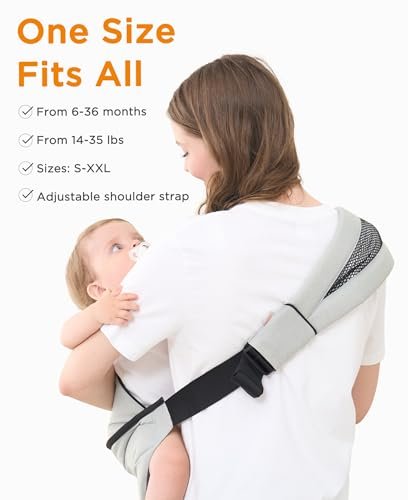 GAGAKU Toddler Carrier Adjustable Padded Sling Portable Ergonomic Baby Holder Carrier with Non-Slip Seat for 6-36 Months Infants & Toddlers (14-35 lbs)-Light Grey