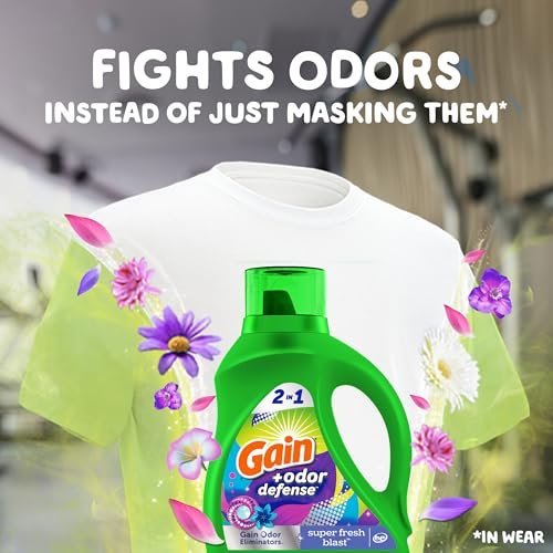 Gain + Odor Defense Liquid Laundry Detergent 2-Pack, Super Fresh Blast Scent, 65 fl oz each, 45 Loads each, HE Compatible