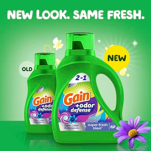 Gain + Odor Defense Liquid Laundry Detergent Super Fresh Blast Scent, HE Compatible, 107 Loads 154 fl oz, Gain Laundry Detergent, Liquid Laundry Detergent