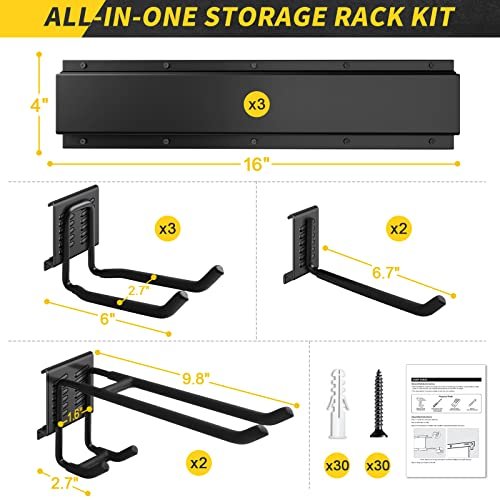 Garage Storage, Garage Organization, Wall Mount Garden Tool Organizer 48 Inches, 440lbs Adjustable Heavy Duty Metal Hanging Hooks, Yard Rack Hanger System Shovel Rake Broom Mop Holder, Men Gift