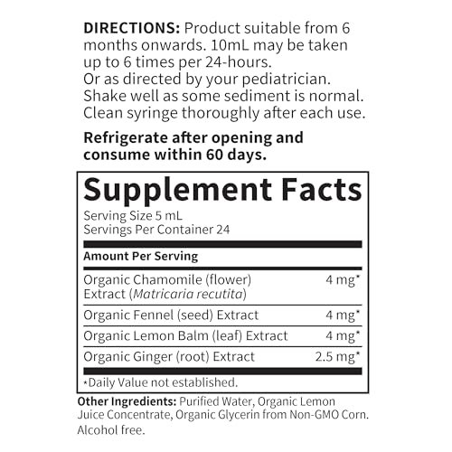 Garden of Life Baby Gripe Water for Baby's Colic, Gas & Stomach Discomfort, Organic Herbal Remedy for Newborns and Infants, Chamomile, Lemon Balm, Ginger, Vegan & Non-GMO, 4 Fl Oz