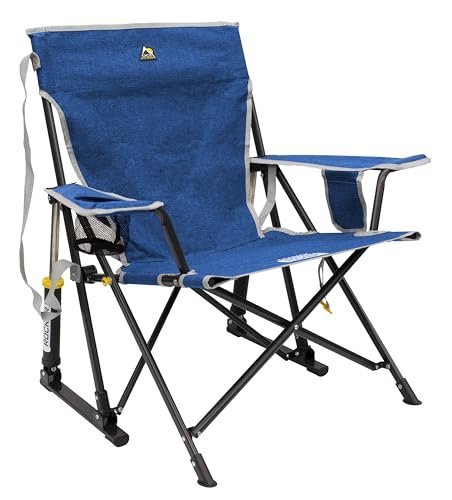 GCI OUTDOOR Kickback Rocker Camping Chair | Portable Folding Rocking Chair with Durable Armrests, Drink Holder & Relaxed Lowered Seat for Comfort β Heathered Royal