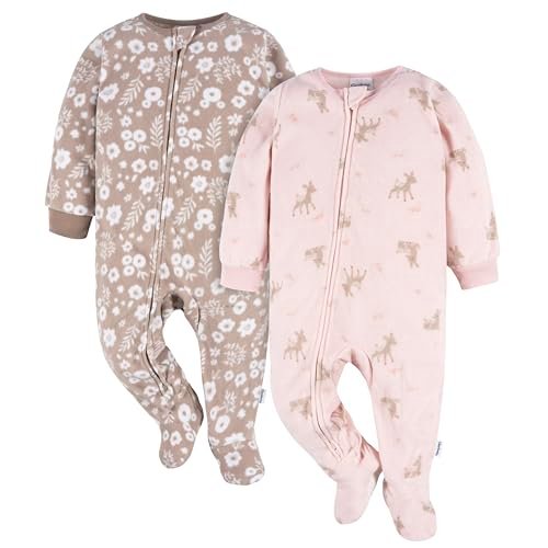 Gerber Baby Girls' Toddler Loose Fit Flame Resistant Fleece Footed Pajamas 2-Pack
