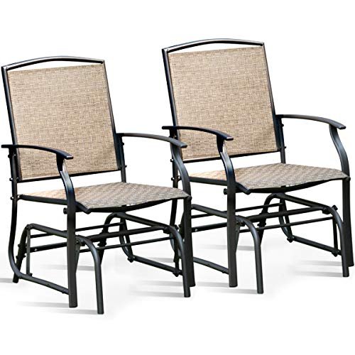 Giantex Outdoor Glider Chair W/Sturdy Metal Frame & Breathable Mesh Fabric, Porch Lounge Swing Rocking Chairs Set of 2 for Lawn, Garden, Porch, Backyard, Poolside, Patio Gliders for Outside