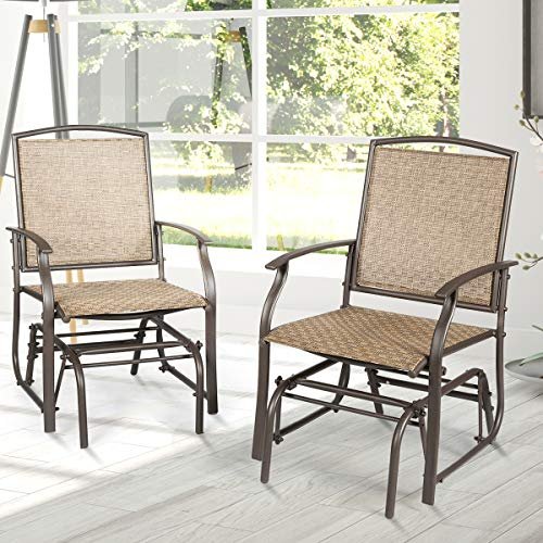 Giantex Outdoor Glider Chair W/Sturdy Metal Frame & Breathable Mesh Fabric, Porch Lounge Swing Rocking Chairs Set of 2 for Lawn, Garden, Porch, Backyard, Poolside, Patio Gliders for Outside