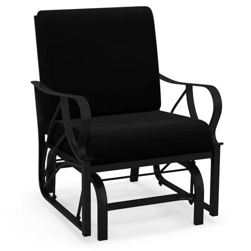 Giantex Outdoor Glider, Patio Rocking Chair with Thick Cushion, Sturdy Metal Frame, Curved Armrest, Ergonomic Design, Single-Person Glider Chair for Garden, Yard, Porch Rocker, Black