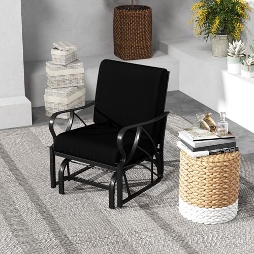 Giantex Outdoor Glider, Patio Rocking Chair with Thick Cushion, Sturdy Metal Frame, Curved Armrest, Ergonomic Design, Single-Person Glider Chair for Garden, Yard, Porch Rocker, Black