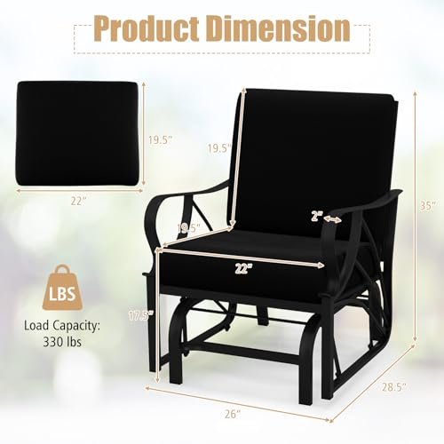 Giantex Outdoor Glider, Patio Rocking Chair with Thick Cushion, Sturdy Metal Frame, Curved Armrest, Ergonomic Design, Single-Person Glider Chair for Garden, Yard, Porch Rocker, Black
