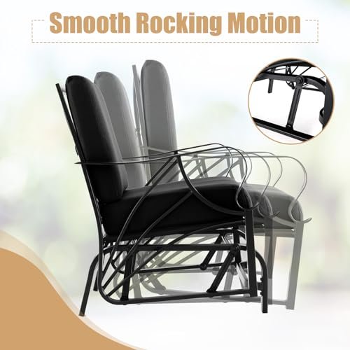 Giantex Outdoor Glider, Patio Rocking Chair with Thick Cushion, Sturdy Metal Frame, Curved Armrest, Ergonomic Design, Single-Person Glider Chair for Garden, Yard, Porch Rocker, Black