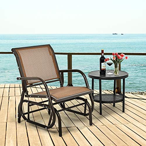 Giantex Swing Glider Chair W/Study Metal Frame Comfortable Patio Chair Love-Seat for Garden, Porch, Backyard, Poolside, Lawn Outdoor Rocking Chair (1, Brown)