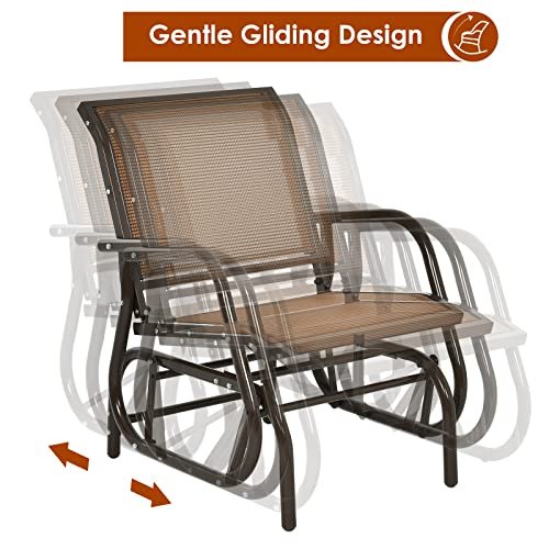 Giantex Swing Glider Chair W/Study Metal Frame Comfortable Patio Chair Love-Seat for Garden, Porch, Backyard, Poolside, Lawn Outdoor Rocking Chair (1, Brown)