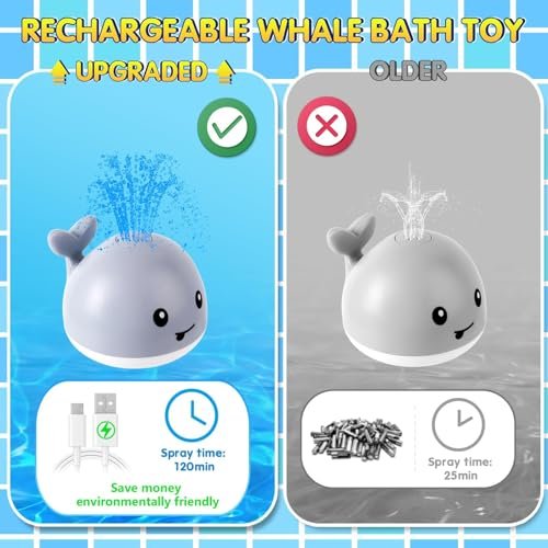 Gigilli Light Up Whale Bath Toys Sprinkler for Babies 6-12 12-18 Months or Kids Ages 1-3 2-4, Water Pool Bathtub Rechargeable Infant Toddler Bath Toys for 1 Year Old Boys Girls 1st Birthday Gifts