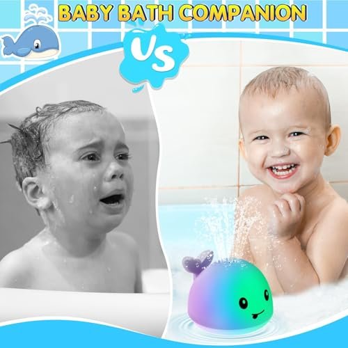 Gigilli Light Up Whale Bath Toys Sprinkler for Babies 6-12 12-18 Months or Kids Ages 1-3 2-4, Water Pool Bathtub Rechargeable Infant Toddler Bath Toys for 1 Year Old Boys Girls 1st Birthday Gifts