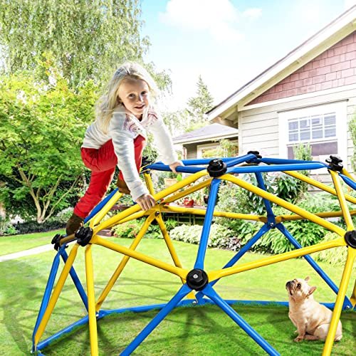 GIKPAL Climbing Dome, Upgraded 6FT Geometric Dome Climber with Climbing Grip for Kids Indoor Outdoor Play Equipment, Supports 600LBS Jungle Gym Playground Backyard Play Centre, Easy Assembly