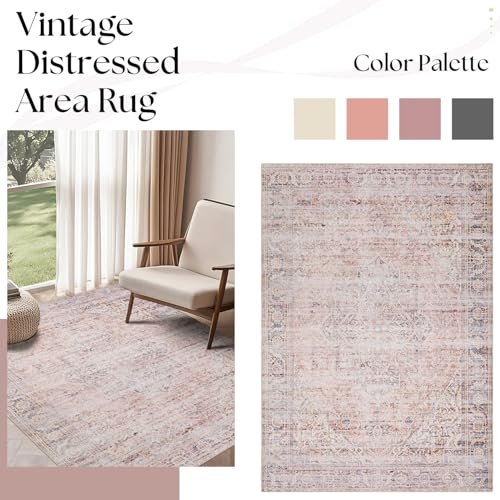 Girl Pink Area Rug 6x9 Washable Rug Non Slip Soft Baby Nursery Carpet Neutral Living Room Kids Bedroom Floor Covering, Pink and Grey