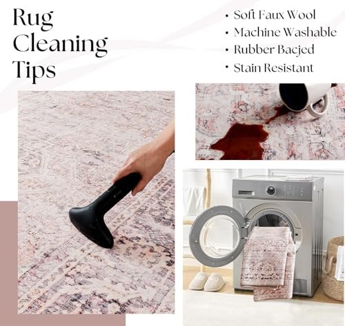 Girl Pink Area Rug 6x9 Washable Rug Non Slip Soft Baby Nursery Carpet Neutral Living Room Kids Bedroom Floor Covering, Pink and Grey