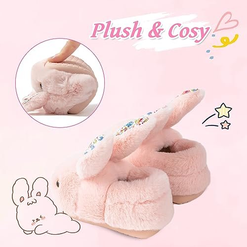 Girls Toddler Slippers Boys House Shoes for Little Kids Cute with Bunny Design Plush Indoor Slippers Non-Slip