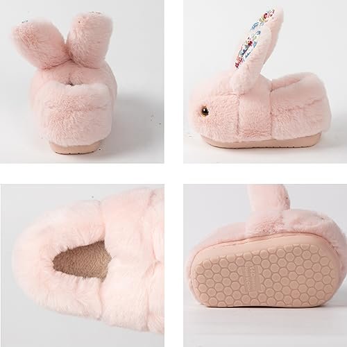 Girls Toddler Slippers Boys House Shoes for Little Kids Cute with Bunny Design Plush Indoor Slippers Non-Slip