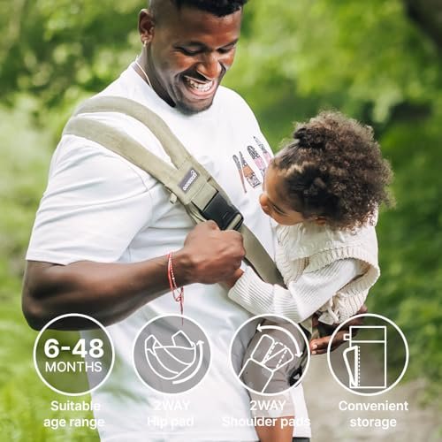 GOOSEKET 365 Toddler Carrier, 100% Cotton, Lightweight, Easy-to-USE, Portable, Suitable from 6-48 Months, Supports UP to 44LBS (Beige)