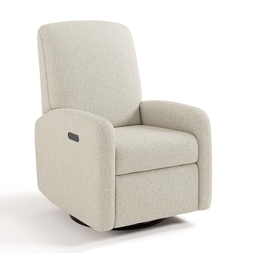 Graco Bellwood Power Recliner Swivel Glider (Dune Basketweave) β Electronic Power Recliner for Nursery, Includes Dual-USB Charging Port for USB-A & USB-C, Glider Rocking Chair with Full Recline