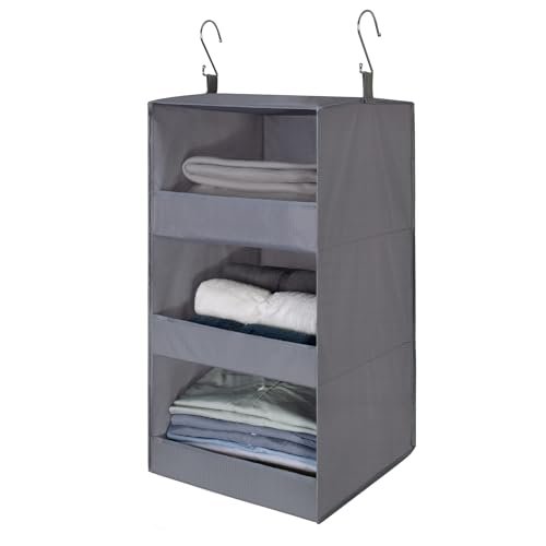 GRANNY SAYS 3-Shelf Hanging Closet Organizer and Storage, Collapsible Hanging Closet Shelves, Hanging Organizer for Closet & RV, Gray, 29 Β½" H X 12" W X 12" D, 1-Pack