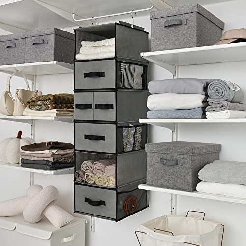 GRANNY SAYS Hanging Closet Organizer 6 Shelves, Closet Organizers and Storage with 5 Drawers, 6 Side Pockets Closet Hanging Organizer, Hanging Storage Organizer for Closet, Baby Clothes, Gray