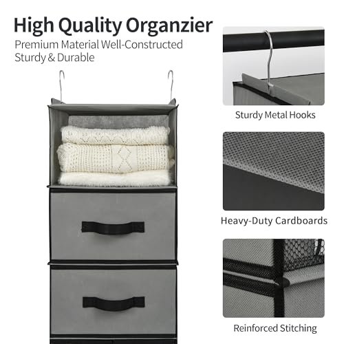 GRANNY SAYS Hanging Closet Organizer 6 Shelves, Closet Organizers and Storage with 5 Drawers, 6 Side Pockets Closet Hanging Organizer, Hanging Storage Organizer for Closet, Baby Clothes, Gray