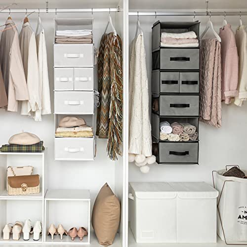 GRANNY SAYS Hanging Closet Organizer 6 Shelves, Closet Organizers and Storage with 5 Drawers, 6 Side Pockets Closet Hanging Organizer, Hanging Storage Organizer for Closet, Baby Clothes, Gray
