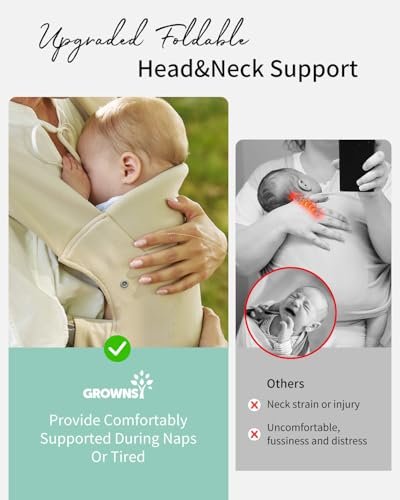 GROWNSY Baby Carrier Newborn to Toddler, Cozy Baby Wraps Carrier, Ergonomic Baby Carrier with Head Support, Cream