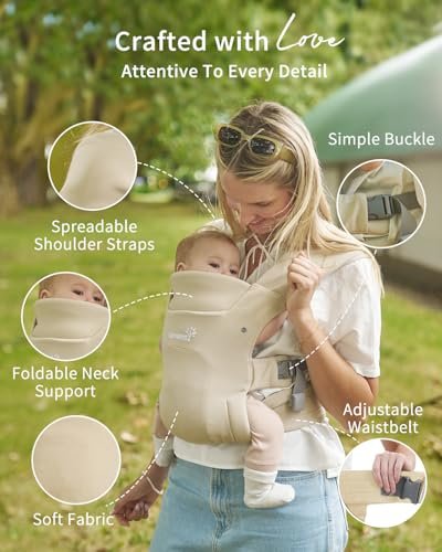 GROWNSY Baby Carrier Newborn to Toddler, Cozy Baby Wraps Carrier, Ergonomic Baby Carrier with Head Support, Cream