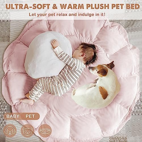 HAN-MM 5-in-1 Convertible Baby Play Gym with 6 Toys, Tummy Time Mat for Sensory Development, Baby Activity Center from Newborn to Toddler, Ball Pit, Cat & Dog Bed, Soft Plush Pet Bed, Pink