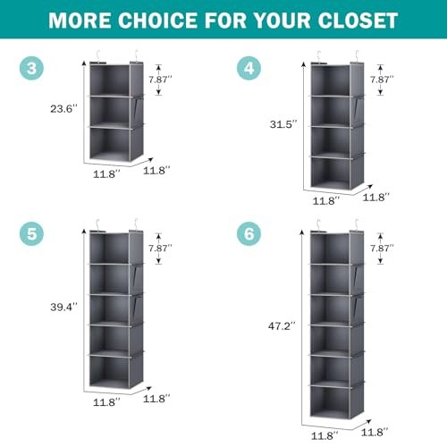 Hanging Closet Organizer, 4-Shelf Closet Hanging Storage Shelves, Grey
