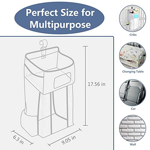 Hanging Diaper Caddy, Baby Bed Hanging Organizer, Nursery Organization Baby Diaper Holder, Diaper Stacker Storage for Crib, Playard, Changing Table or Wall (Gray&White)