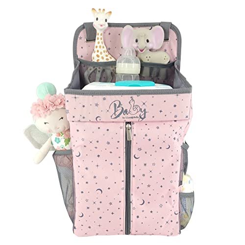 Hanging Diaper Caddy - Baby Diaper Organizer for Changing Table - Diaper Stacker for Crib, Playard or Wall - Newborn Diaper Holder (Pink)