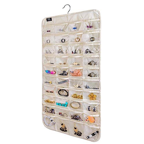 Hanging Jewelry Organizer,Accessories Organizer,80 Pocket Organizer for Holding JewelriesοΌBeigeοΌ