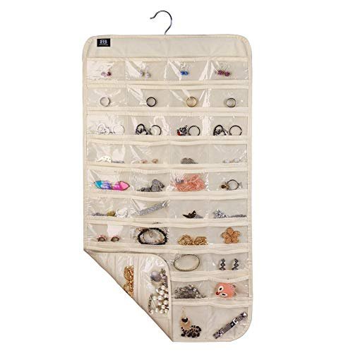 Hanging Jewelry Organizer,Accessories Organizer,80 Pocket Organizer for Holding Jewelries（Beige）