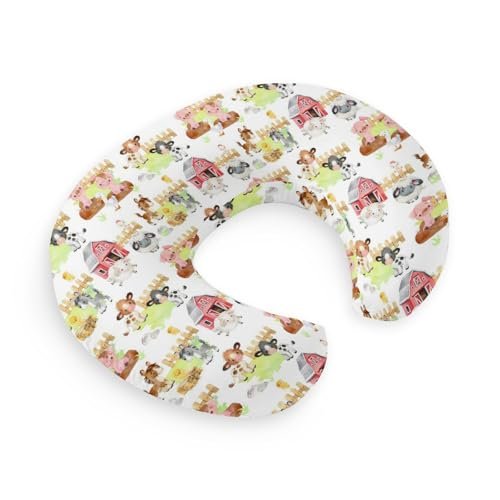 HawSkgFub Farm Animals Barn Life Nursing Pillow Cover for Baby Boys Girls, Neutral Cow Chicken Pig Sheep Horse Breastfeeding Pillow Slipcover, Nursing Pillowcase for Newborn Infant, Cover Only