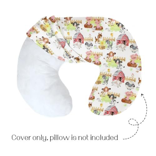 HawSkgFub Farm Animals Barn Life Nursing Pillow Cover for Baby Boys Girls, Neutral Cow Chicken Pig Sheep Horse Breastfeeding Pillow Slipcover, Nursing Pillowcase for Newborn Infant, Cover Only