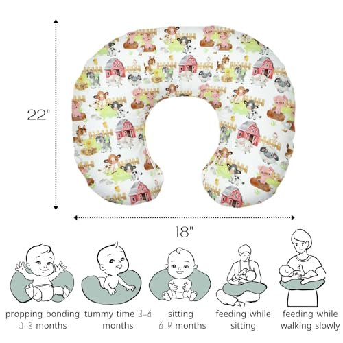 HawSkgFub Farm Animals Barn Life Nursing Pillow Cover for Baby Boys Girls, Neutral Cow Chicken Pig Sheep Horse Breastfeeding Pillow Slipcover, Nursing Pillowcase for Newborn Infant, Cover Only