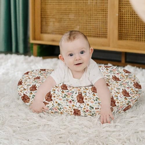 HawSkgFub Highland Cow Pink Floral Nursing Pillow Cover for Baby Girl, Boho Retro Flower Western Farm Animal Yak Breastfeeding Pillow Slipcover, Cow Lover Nursing Pillowcase Newborn Infant, Cover Only