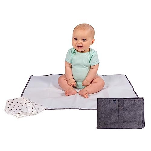 Healthy Habits by J.L. Childress Baby Changing Pad Bundle - Portable Padded Diaper Changing Pad with Pocket Plus 3 Disposable Changing Pads - Travel Changing Pads, Waterproof, Extra-Large - Grey