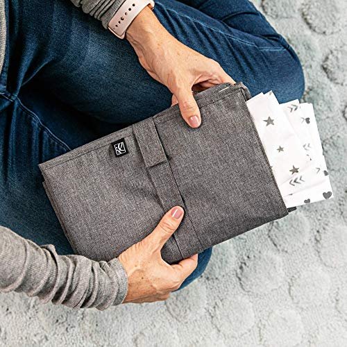 Healthy Habits by J.L. Childress Baby Changing Pad Bundle - Portable Padded Diaper Changing Pad with Pocket Plus 3 Disposable Changing Pads - Travel Changing Pads, Waterproof, Extra-Large - Grey