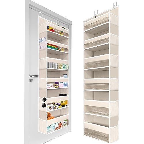 HOMELUX THEORY 1 PC Heavy Duty Over the Door Organizer 55x14x6.7, 6 Large Front & 12 Side Pockets, Hanging Storage Closet Door Organizer for Bedroom, Bathroom and Baby Nursery Storage (Ivory)